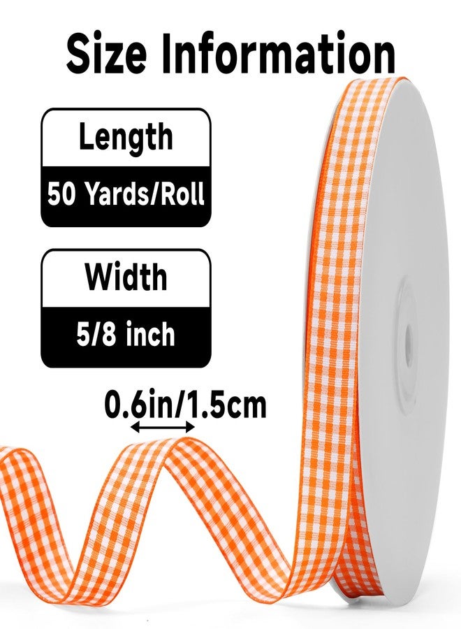 KINGLAKE Orange Gingham Ribbon - 5/8'' x 50 Yards Orange and White Ribbon for Gift Wrapping, Polyester Plaid Buffalo Checkered Ribbons for Crafts, Picnic and Party Decoration - Image 2